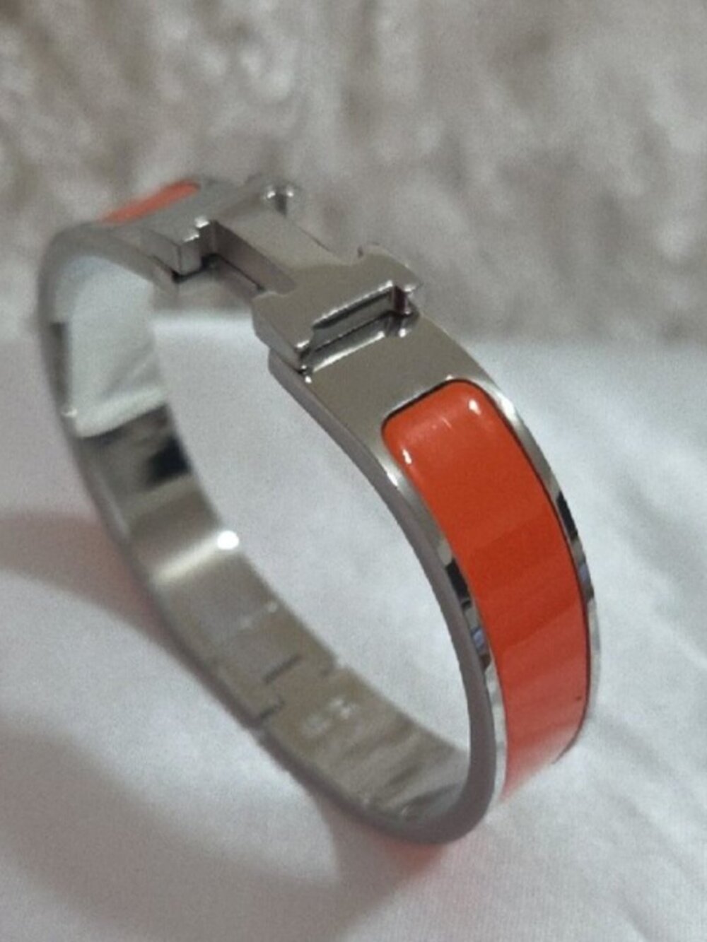 Hermes Style Clic H Silver and Orange Bracelet